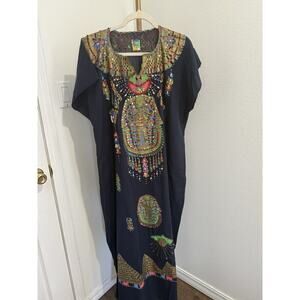 Horus Vintage Egyptian kaftan Robe, Black/ Gold Nefertiti/ Tutankhamun Design‎ 4